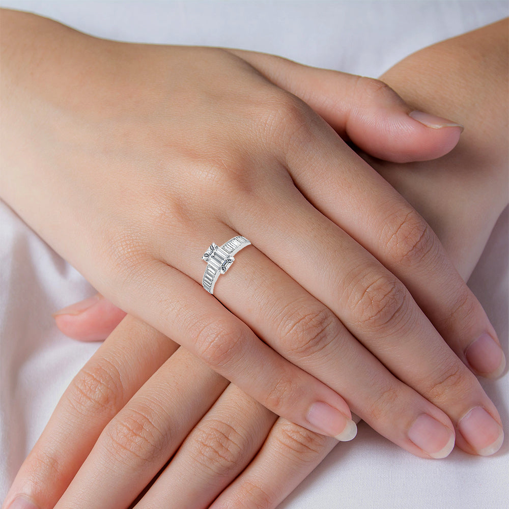 Lab Grown Diamonds Ring Emerald & Baguette